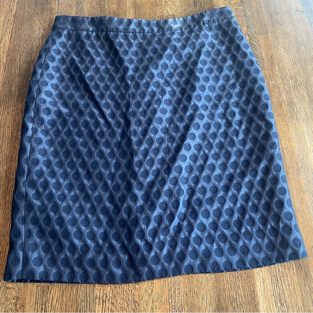 J Crew Navy Pencil Skirt With Navy Polka Dots Classic Preppy - Size 6